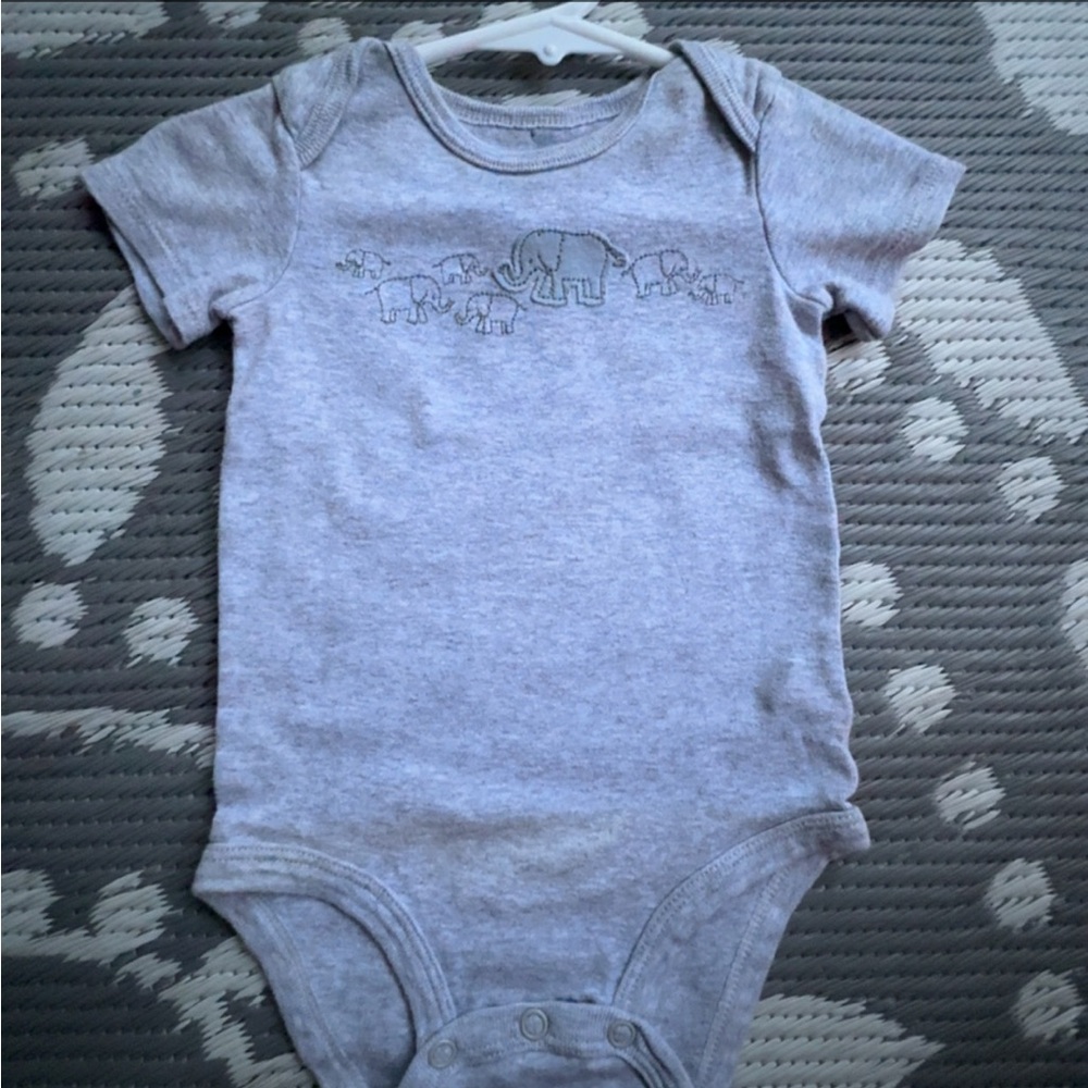 Gray Elephant Print Baby Onesie